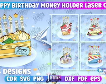 Personalized Birthday Money Holder, Birthday Gift, Birthday Cake Money Holder, Money Gift Holder, 3D Birthday money holders bundle
