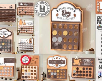 Soporte colgante para cápsulas de café cortado a láser, soporte para cápsulas Dolce Gusto y Nespresso, almacenamiento de cápsulas de café de madera, expositor de cápsulas de café de pared