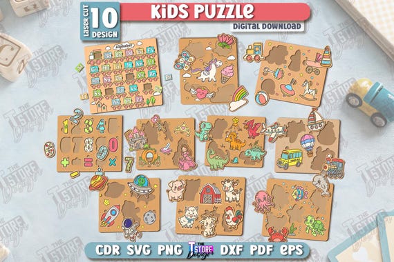 3D animal puzzle set, wooden kids puzzles laser cut bundle, dino puzzles, montessori puzzle, baby puzzle, children game svg, educational toy