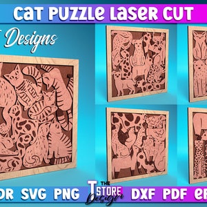 Cat Puzzle Laser Cut Bundle  | Cat Laser Design | Laser Cut SVG Bundle | CNC Files