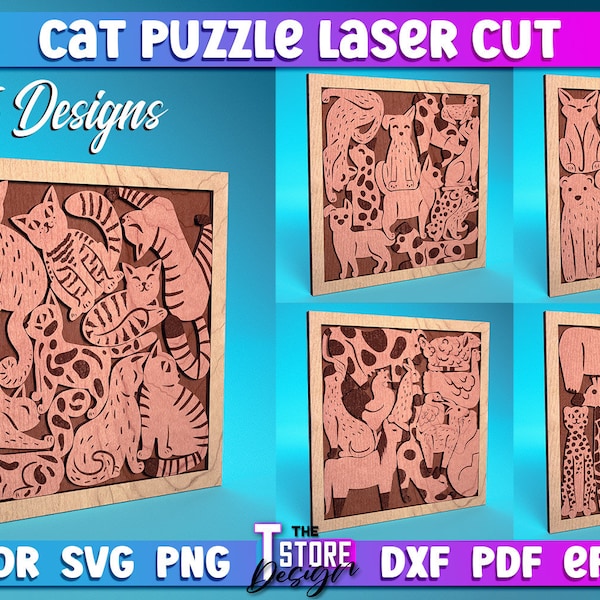 Cat Puzzle Laser Cut Bundle  | Cat Laser Design | Laser Cut SVG Bundle | CNC Files