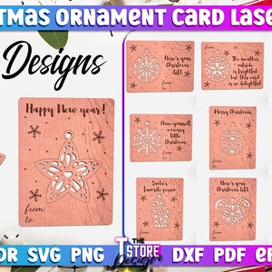 Pacote SVG de corte a laser de cartão de enfeite de Natal | Design SVG com corte a laser de Natal | Arquivos CNC