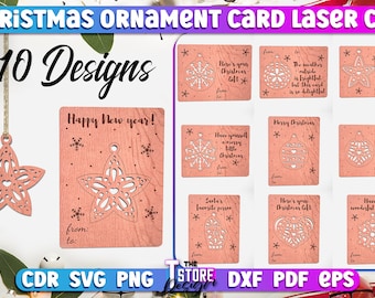 Pacote SVG de corte a laser de cartão de enfeite de Natal | Design SVG com corte a laser de Natal | Arquivos CNC