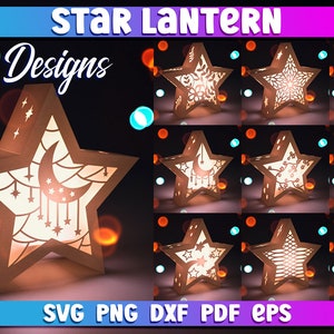 Lot de SVG de lanterne étoile | Artisanat en papier | Lampe en papier SVG | Conception de lanterne étoile