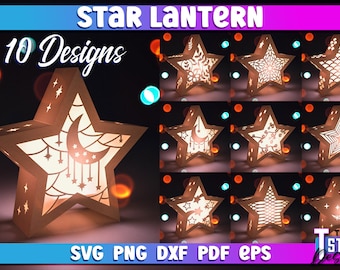 Lot de SVG de lanterne étoile | Artisanat en papier | Lampe en papier SVG | Conception de lanterne étoile