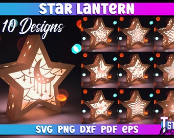 スターランタンSVGバンドル | ペーパークラフト | ペーパーランプSVG | スターランタンデザイン