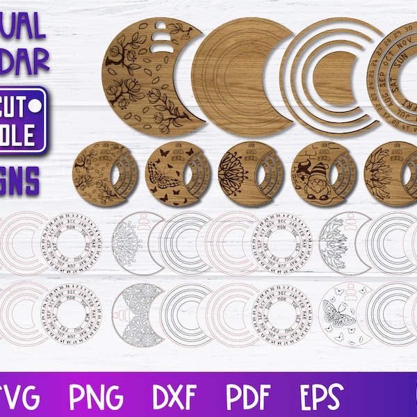 Ewiger Kalender Laser Cut SVG Bundle | Kalender SVG Design | CNC Dateien