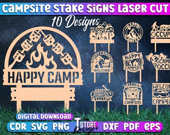 Personalized Campsite Sign with Stakes, Custom Garden Stake, Camper Cabin Sign, Outdoor Campfire Decor, Welcome to my Campsite Laser Cut
