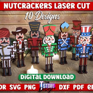 Nussknacker Laser Cut Bundle, stehender Nussknacker SVG-Datei, Weihnachten Holz Wohnkultur svg, Weihnachtsdekoration, 3D Nussknacker aus Holz