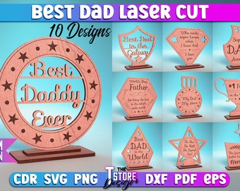 Meilleur bundle SVG découpé au laser pour papa | Récompense Trophée SVG Design | Fichiers découpés au laser