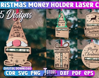 Portasoldi di Natale SVG / Ornamento di Natale tagliato al laser / Portamonete regalo in formato Svg / Portasoldi tagliato al laser SVG Bundle / File CNC