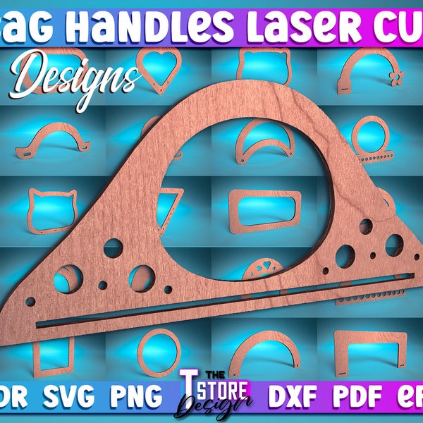 Lot de poignées de sac découpées au laser | Accessoires Laser Design | Bundle SVG découpé au laser | Fichiers CNC