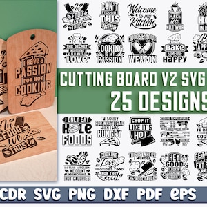 Skärbräda SVG-paket | Köksdesign SVG | Roliga kökscitat v.2