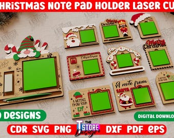 Christmas Note Pad Laser Cut SVG Bundle, Santa's Sticky Note Holder Files, Personalized Appreciation Gift, Personalized Christmas Note Pad