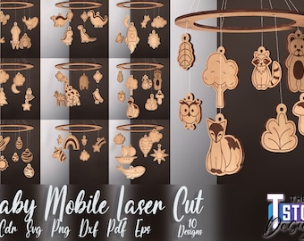 Bébé Mobile SVG Laser Cut Bundle | Conception SVG Mobile bébé | Fichiers découpés au laser