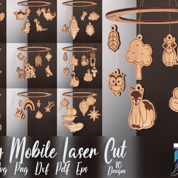 Bébé Mobile SVG Laser Cut Bundle | Conception SVG Mobile bébé | Fichiers découpés au laser