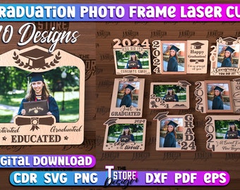 Klasse von 2024 Fotorahmen Laser geschnitten SVG-Bundle, Graduierung Fotorahmen SVG-Design, Grad to be Grad Laser Cut-Datei, Graduierung Fotorahmen