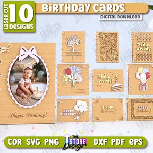 Birthday Folding Card Laser Cut Bundle, Greeting Card SVG, Personalized Wooden Card, happy birthday quotes, 3d birthday folding designs