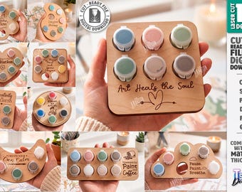 Mini Paint Pot Holder SVG - Laser Cut Paint Palette Organizer - Artist Paint Storage Craft Holder SVG