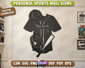 Baseball Name Sign Laser Cut, Wooden Sports Wall Sign, Personalized Sports Decor with Childs Name, Sports-Themed Monogram, Metal Art