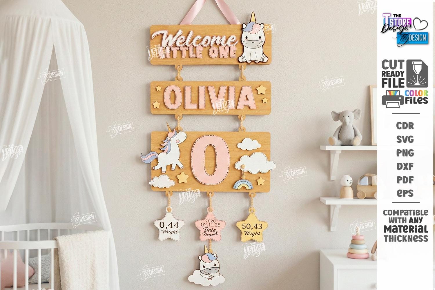 Newborn Baby Stats Sign Laser Cut Bundle, Layered Birth Announcement ...