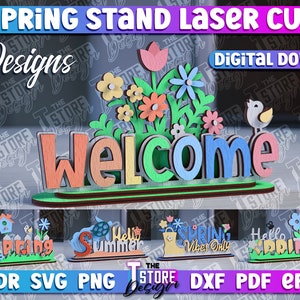 Spring Standing Decor, Home SVG Design, 3D Spring Stand, Summer Sign lasercut, Spring Sign, Spring Home Decor, Standing Sign, Shelf Sitter
