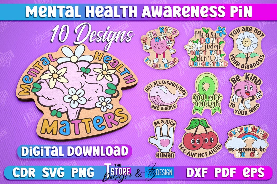 Mental Health SVG Bundle, Mental Health Awareness Pin Laser Cut Bundle ...