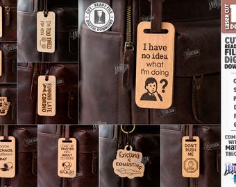 Snarky bag tags laser cut bundle, sassy keychain laser cut files, funny quote purse charm, sarcastic luggage tag, snarky key ring quotes svg