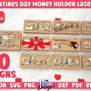 3D Valentines Day Money Holders Laser Cut Bundle, Gift card holder laser cut, Valentines gift card holder, 3D money holder lasercut