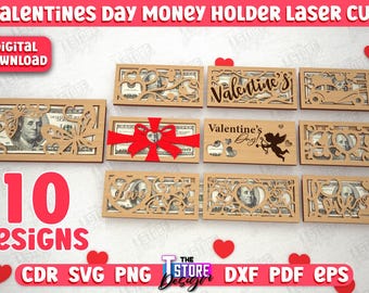 3D Valentines Day Money Holders Laser Cut Bundle, Gift card holder laser cut, Valentines gift card holder, 3D money holder lasercut