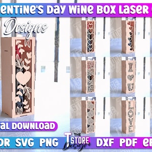 Valentine's Day Wine Box Laser Cut SVG Bundle | Wine Laser SVG Design | Valentines Wine Box Design | Valentines Day Gift | CNC Files