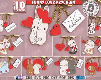 3d Valentines funny love keychain laser cut bundle, Valentine's matching key ring laser cut files, wooden key ring, kids laser cut, love svg
