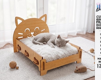 Cat Bed SVG Laser Cut - Wooden Cat Hammock Bed - Pet House Furniture - Glowforge Files - Small Dog Bed - Pet Furniture Gift svg