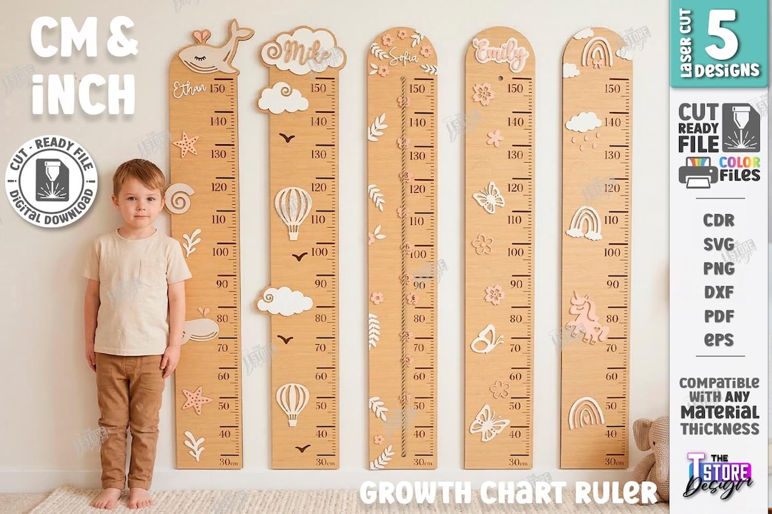 Growth Chart Ruler SVG - Laser Cut Kids Height Chart With Name ...