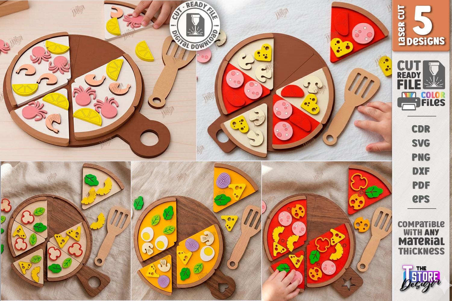Wooden Montessori Pizza Puzzle Laser Cut Bundle, 3d Montessori