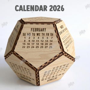 Kalender laserskuren SVG-paket | Hem SVG-design | Laserskurna filer | 2026 Kalender Dodekaeder