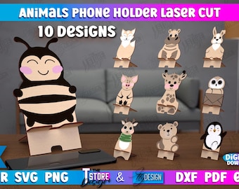 3d animals phone holder lasercut bundle, phone stand laser cut svg, cell phone stand bundle, animals laser cut, 3d laser cut, home decor svg