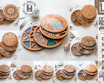 3d Bead organizer boxes laser cut bundle, bead sorting tray, wooden storage box, desk organizer laser cut, boho svg, floral gift boxes svg