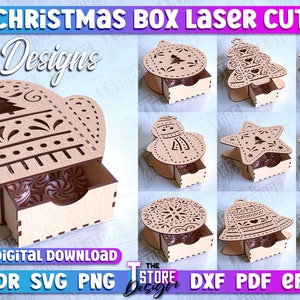 Weihnachtsbox Laser Cut | Xmas Box Laser Dateien | Weihnachten Dekorative Holz Geschenkbox | Weihnachts Form Laser geschnitten | Geschenkhülle SVG-Datei