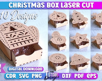 Christmas Box Laser Cut | Xmas  Box Laser files | Christmas Decorative Wooden Gift box | Christmas Shape laser cut | Gift case SVG file