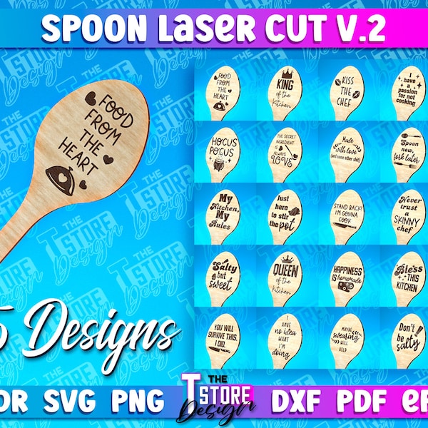 Lot de cuillères SVG découpées au laser | Cuillère gravée citations SVG Design | Kitchen Quotes Cut File v.2