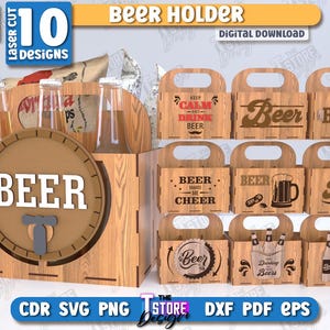 Bier Halter Lasercut Bundle, Bier Caddy Laser Muster, Vatertagsgeschenk, dekorative Holzkiste, Flaschenhalter Box SVG, Flaschenstapelbox
