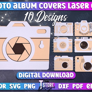 Paquete de portadas para álbumes de fotos cortadas a láser, portadas para cuadernos con cámara 3D, diario de recuerdos, portadas para cuadernos cortadas a láser, portadas para álbumes de fotos de viajes 3D