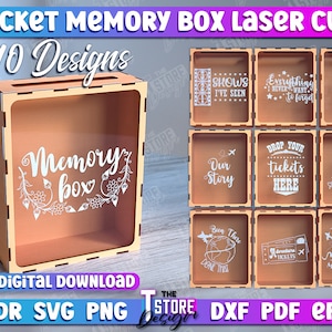 Ticket Memory Box Laser Cut, Personalized Shadow Box Memory, Memory Box with Ticket Display, Memory Box For Travel Adventure, Ticket Holder