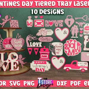 Valentine&#39;s Day Tiered Tray Laser Cut Bundle, Valentines Day Wooden Tiered Tray, Valentine&#39;s day tiered tray decor, home decor, 3d laser cut