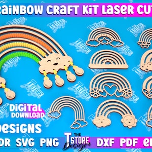 Può includere: Un download digitale di 10 design di arcobaleno tagliati al laser. I design includono arcobaleni con nuvole, cuori, stelle e un sole. I design sono disponibili nei formati CDR, SVG, PNG, DXF, PDF ed EPS.