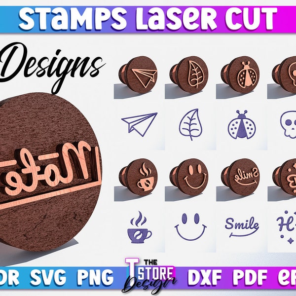 Stamps  Laser Cut SVG Bundle | Funny Laser Stamps SVG Design | CNC Stapms
