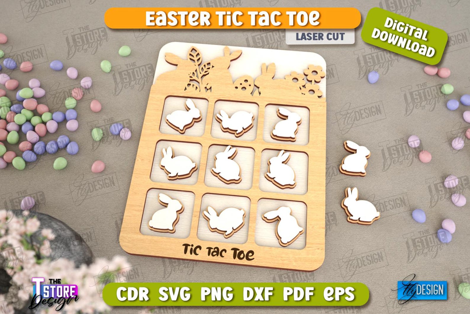 Easter Tic Tac Toe Laser Cut Bundle, Happy Easter Tic Tac Toe Svg ...