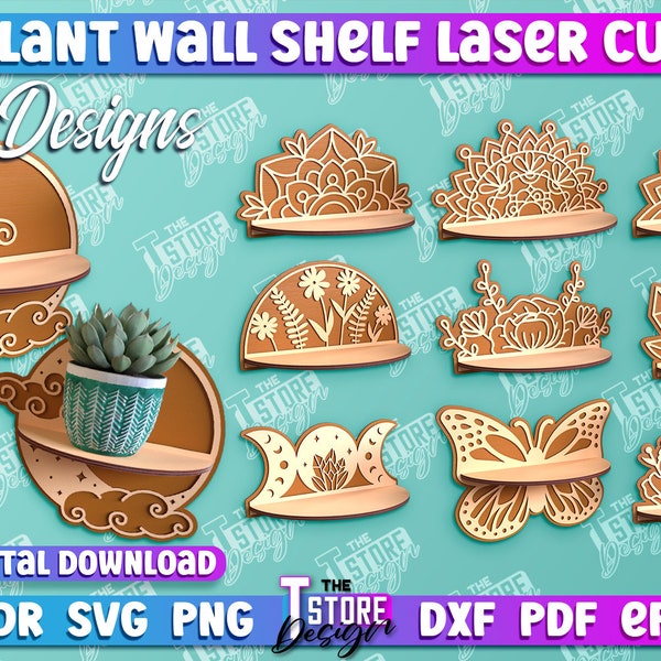 Plant Shelf Lasercut | 3d Flower Pot Holder Laser Cut | Plant Pot Stands Bundle | Potted Plant Stand | Hanging Wall Plant Display Laser cut