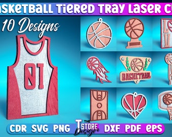 Basketball Tiered Tray Laser Cut SVG Bundle | Sport Tiered Tray SVG Design | Laser Cut Files